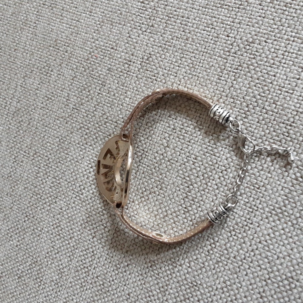 Fendi Metallic Gold Logo Disc Bracelet with Light Pink Band - Picture 2 of 11